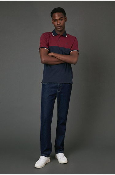 Red Navy Colourblock Polo Shirt