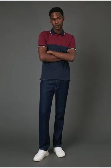 Red Navy Colourblock Polo Shirt