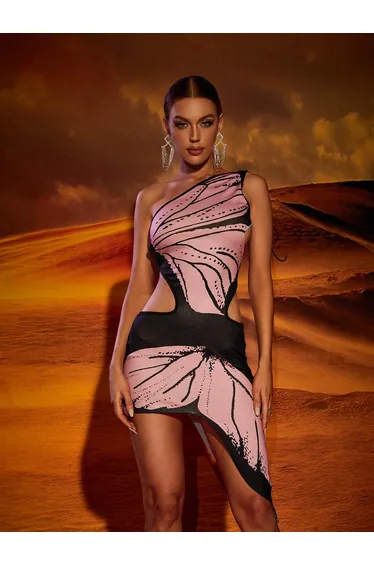 Lily One Shoulder Butterfly Mini Dress
