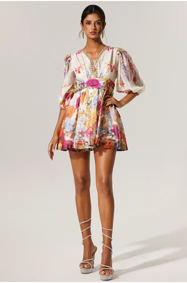 Kuller Floral Printed V-Neck Mini Dress