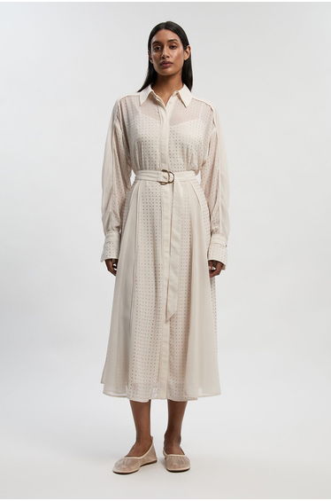 Petite Hotfix Studded Long Sleeve Shirt Woven Maxi Dress