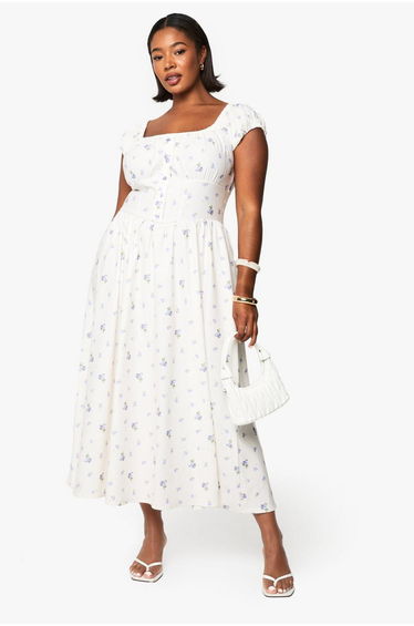 PLUS BENGALINE DITSY MIDI SKATER DRESS - ivory