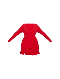 Plus Red Ruffle Detail Wrap Dress - 2