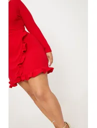 Plus Red Ruffle Detail Wrap Dress - 4
