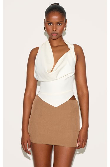 Cream Woven Cowl Neck Long Top