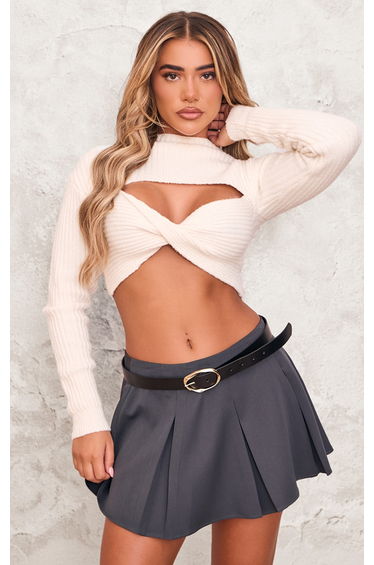 Cream Ribbed Twist Front Cut Out Jumper