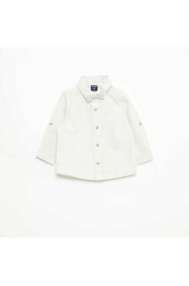 Cotton Shirt with Detachable Bow Tie WHITE