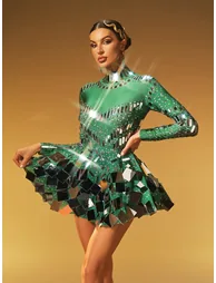Ella Long Sleeve Embellished Mini Dress In Green - 1