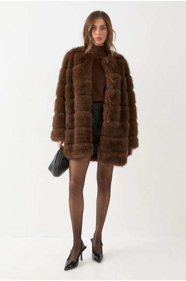 Panelled Faux Fur Coat