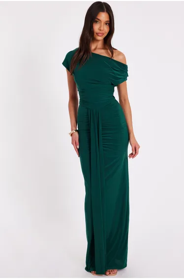 Bottle Green Drape Front Maxi Dress