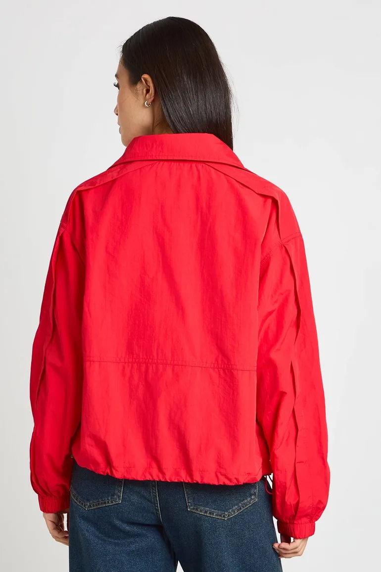 Wide Funnel Neck Nylon Shirt - red - 2