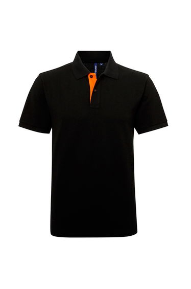 Asquith & Fox Mens Classic Fit Contrast Polo Shirt - Black/Orange