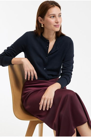 Button-Down Cardigan with Crew Neck in Fine Knit