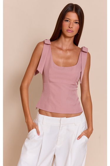 Mauve Woven Bow Strap Detail Long Top