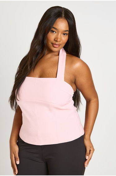 Plus Peplum Hem Corset Top - baby pink