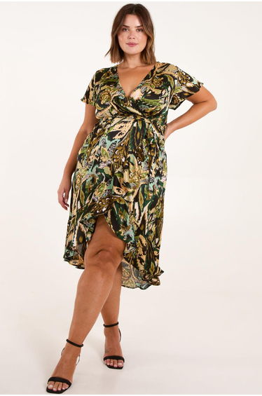 Curve Angel Sleeve Wrap Midi Dress