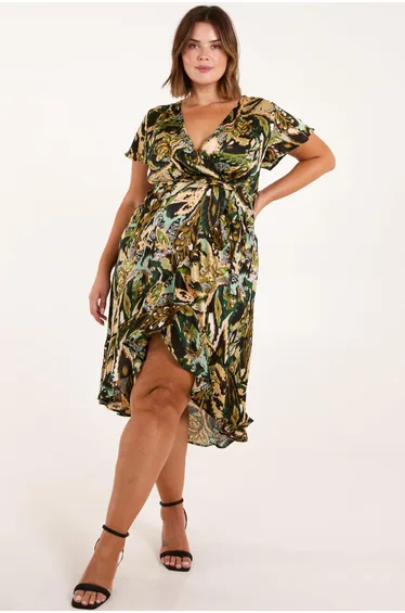 فستان ميدي بتصميم لف بأكمام إينجيل