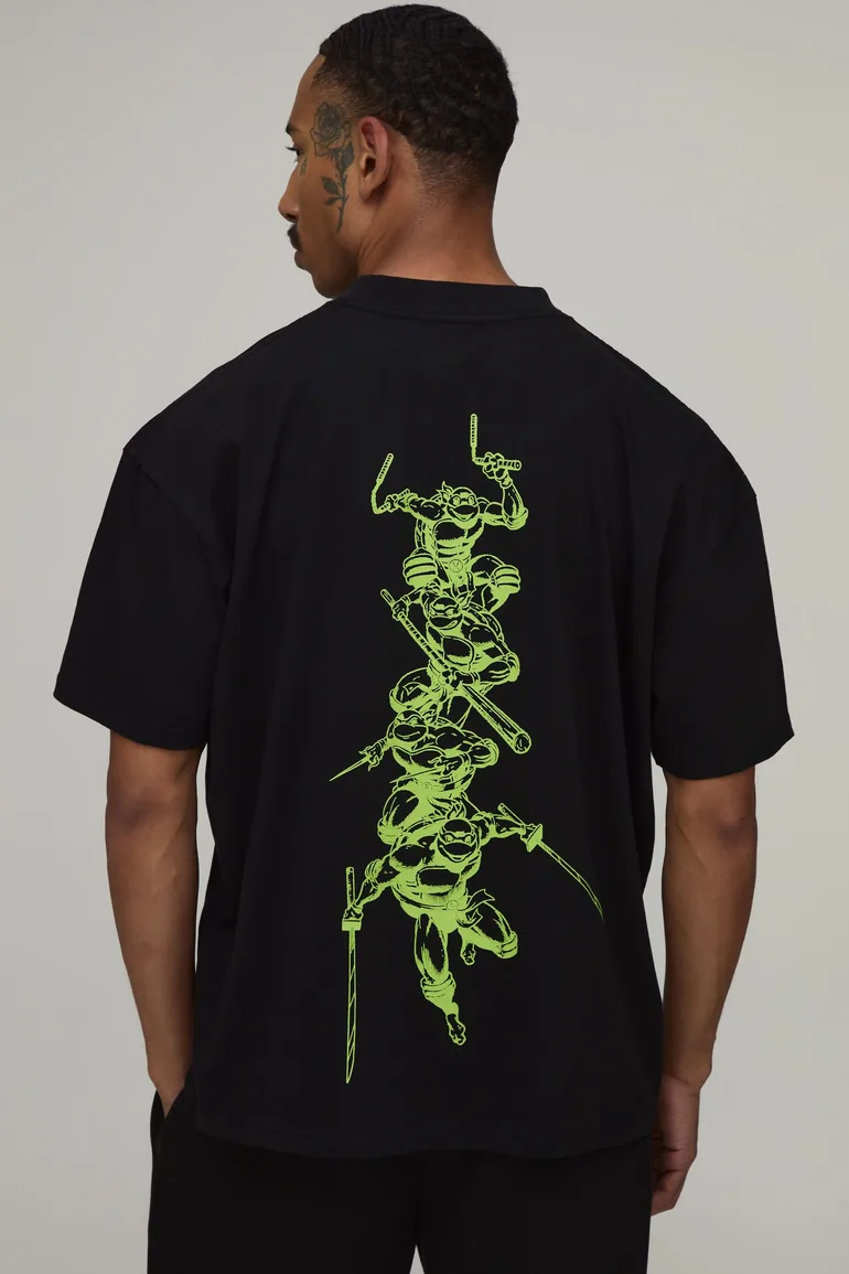 Oversized Ninja Turtles Spinal License Print T-Shirt - black - 1