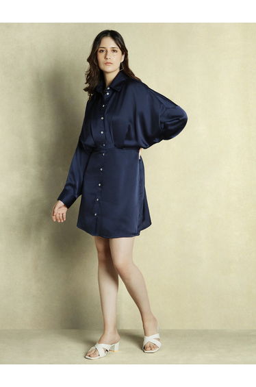 Solid Satin Shirt Mini Dress