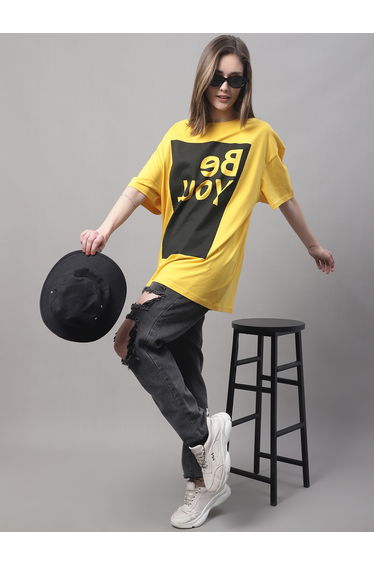 Women Yellow Oversized Graphic Print T-Shirt