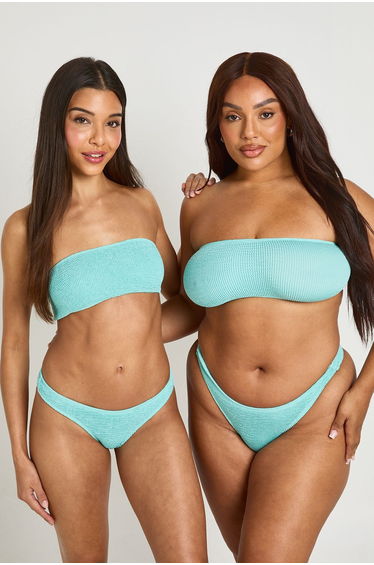 Premium One Size Fits All Crinkle Bandeau Bikini Top - aqua