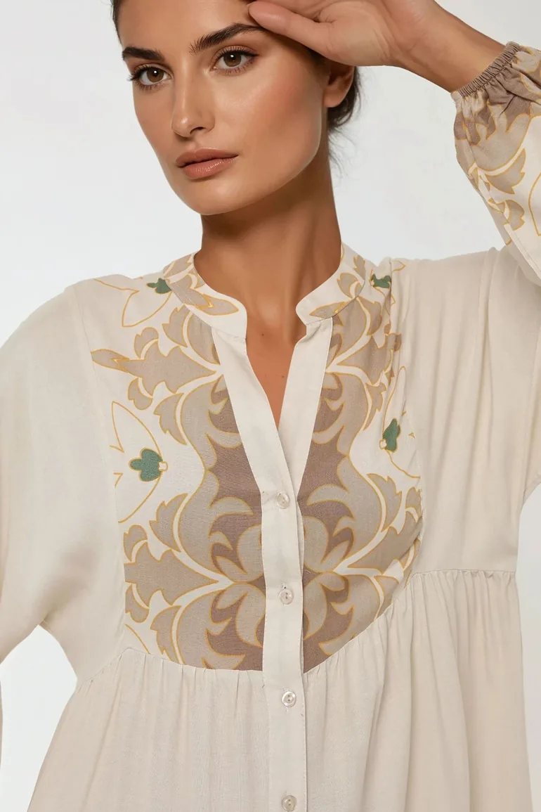 فستان ماكسي بأكمام طويلة بطبعة - 4