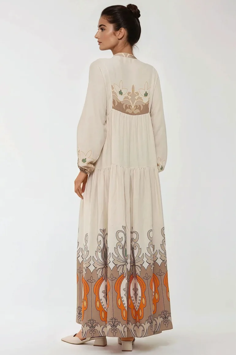فستان ماكسي بأكمام طويلة بطبعة - 2
