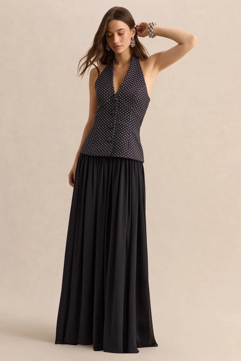 فستان كلوب ال لندن بليزر طول الأرض منقط على شكل حرف A