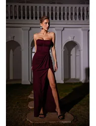 Carew Strapless Ruched Dress In Brown - 2