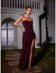 Carew Strapless Ruched Dress In Brown