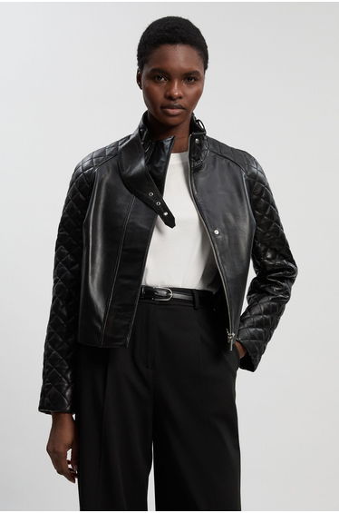 Cropped Quilted Leather Biker Jacket