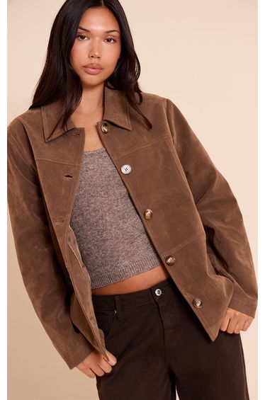 Mocha Suede Button Detail Jacket