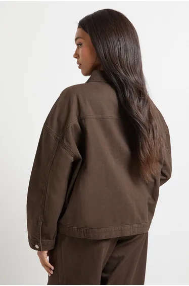 Plus Collared Twill Jacket - chocolate