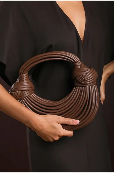 Blossom Curved Dark Brown Metallic Shoulder Bag