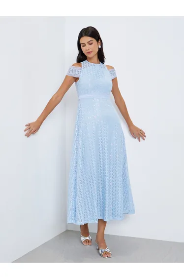 Blue Lace A-Line Maxi Dress