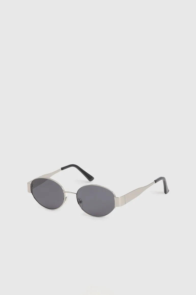 Silver Retro Oval Shape Sunglasses - silver - 1