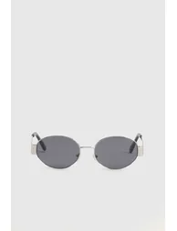 Silver Retro Oval Shape Sunglasses - silver - 2