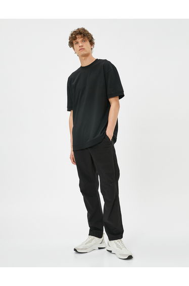 Seam Detail Cotton Crew Neck Basic Oversized T-Shirt