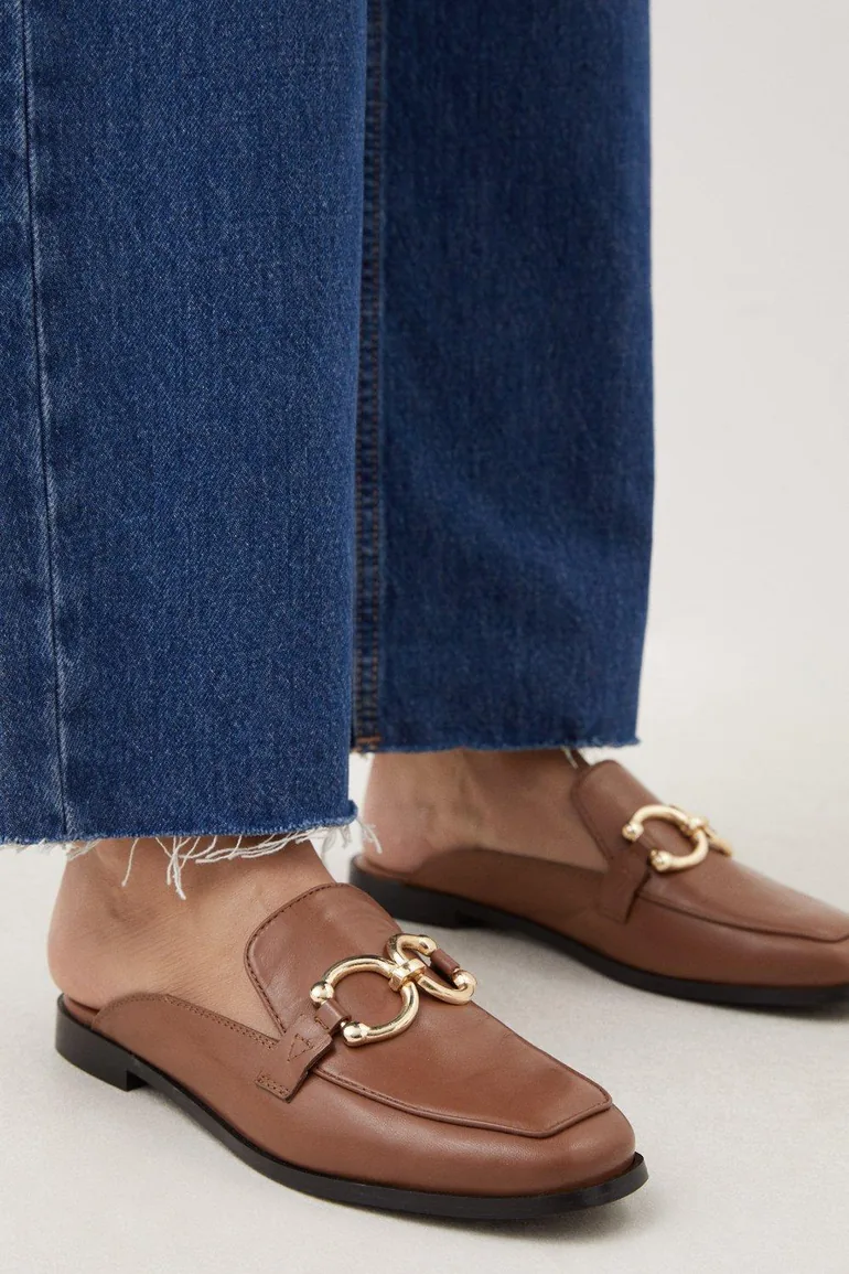 Leather Open Back Slip-on Loafer