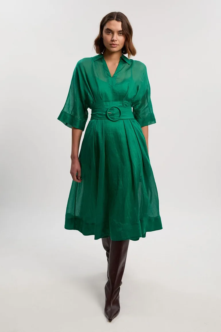Organdie Plunge Collared Woven Maxi Dress Karen Millen Green : Evening  Dresses : VogaCloset Oman