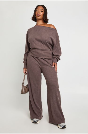 Plus Slouchy Off The Shoulder Top - brown