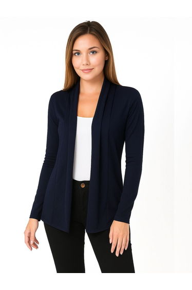 Women Navy Open-Front Solid Shrug