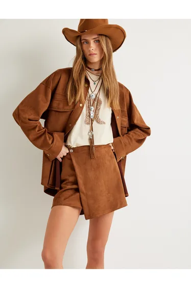 Faux Suede Shirt Jacket with Flap Pocket Detail and Comfortable Fit