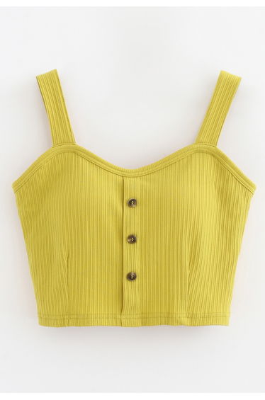 Buttoned Front Strappy Crop Tank Top in Lime
