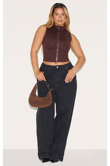 Shape Chocolate Sculpt Active High Neck Zip Front Top