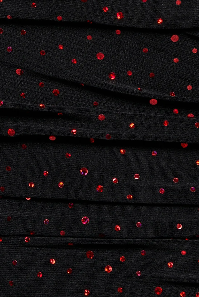 One Shoulder Fit And Flare Sequin Maxi Dress - Black Red by Goddiva - 4
