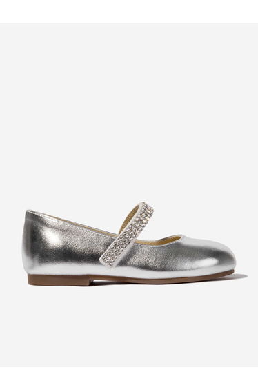 BABYWALKER Girls Swarovski Crystals Strap Ballerinas in Silver