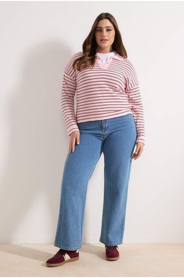 Wardrobe Essentials Pink Premium Yarn/Special Yarn Wide Pattern Striped Knitwear Sweater