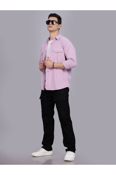 Men Lilac Cotton Twill Spread Collar Shirt