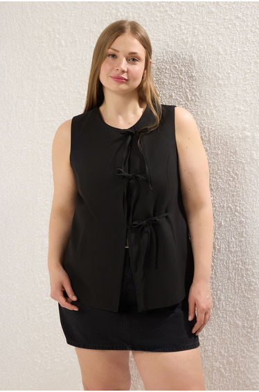 Black Slim Slim Fit Vest with Bow Tie Detail